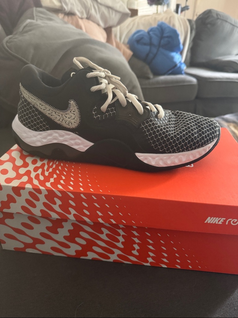 Nike Black and White Training Shoe with Patterned Swoosh